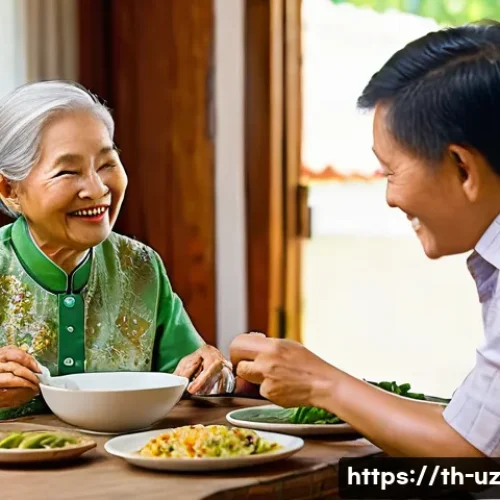Home 33 노인을 위한 맞춤형 영양 식단 - **Image Prompt 1: Joyful Family Meal for a Thai Senior**
A heartwarming scene featuring a Thai e...