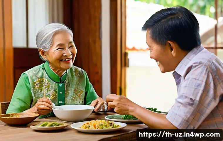 노인을 위한 맞춤형 영양 식단 - **Image Prompt 1: Joyful Family Meal for a Thai Senior**
A heartwarming scene featuring a Thai e...