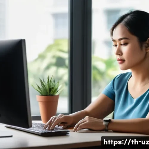 Home 30 비타민 D와 맞춤형 영양의 관계 - A detailed and vibrant illustration of a Thai woman in her 30s working in a modern Bangkok office se...